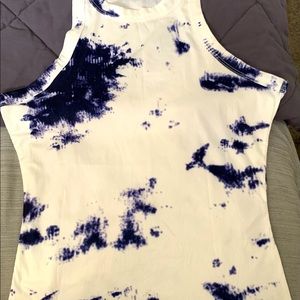 Blue and white tye-dye high neck tank